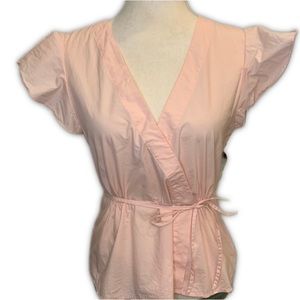 J. Crew light pink peplum style v-neck blouse with flutter sleeves and side zip